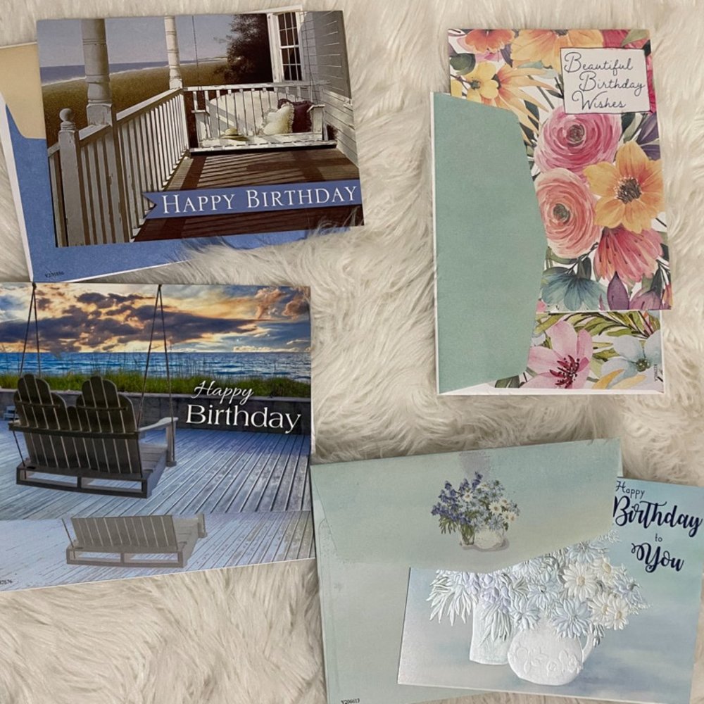 4 Birthday Card bundle with matching print envelopes
